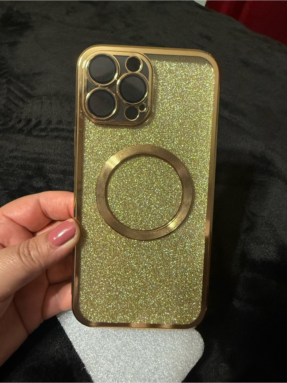 iPhone 13 Pro Max Gold Glitter Magnetic Ring Phone Case